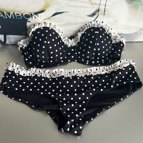 Victoria’s Secret Black & White Ruffle Trim Strapless Bikini - Picture 2 of 10